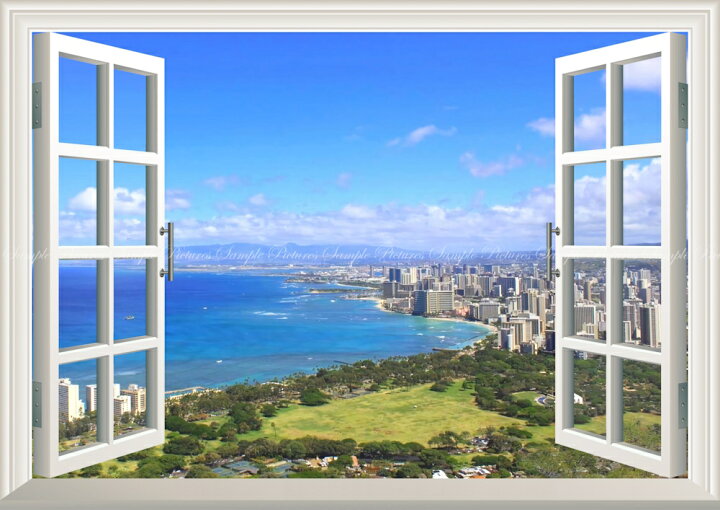 楽天市場 絵画風 壁紙ポスター はがせるシール式 窓の景色 ハワイ オアフ島 ワイキキビーチ リゾート 海 窓仕様 トリックアート キャラクロ Hwi 023bma2 版 594mm 4mm 建築用壁紙 耐候性塗料 インテリア レアルインターショップ
