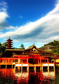 絵画風 壁紙ポスター (はがせるシール式) 厳島神社 門客神社 五重塔 宮島 日本三景 キャラクロ ISJ-006A2 (A2版 420mm×594mm) ＜日本製＞ ウォールステッカー お風呂ポスター