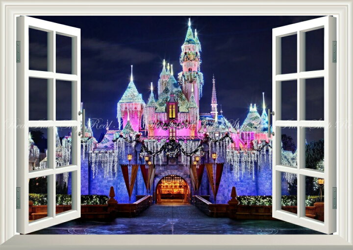 楽天市場 絵画風 壁紙ポスター はがせるシール式 窓の景色 ディズニーランドの夜景 ライトアップ カリフォルニア 窓仕様 トリックアート キャラクロ Dnlc 001ma2 版 594mm 4mm 建築用壁紙 耐候性塗料 インテリア レアルインターショップ