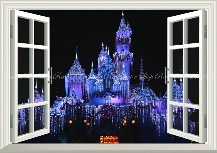 楽天市場 絵画風 壁紙ポスター はがせるシール式 窓の景色 ディズニーランドの夜景 ライトアップ カリフォルニア 窓仕様 トリックアート キャラクロ Dnlc 003ma2 版 594mm 4mm 建築用壁紙 耐候性塗料 インテリア レアルインターショップ