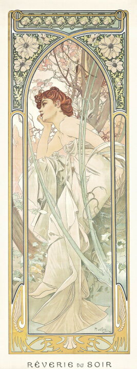 楽天市場 絵画風 壁紙ポスター はがせるシール式 アルフォンス ミュシャ 四つの時の流れ 夕べの夢想 19年 アールヌーヴォー キャラクロ K Mch 065s2 291mm 786mm 建築用壁紙 耐候性塗料 インテリア レアルインターショップ