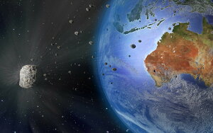 絵画風 壁紙ポスター (はがせるシール式) 隕石 彗星 地球 銀河 宇宙 天体 神秘 癒し パワー キャラクロ ERT-010W2 (ワイド版 603mm×376mm) <日本製> ウォールステッカー お風呂ポスター