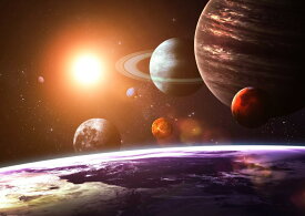 絵画風 壁紙ポスター (はがせるシール式) 太陽系の惑星と地球 太陽光 天体 宇宙 神秘 キャラクロ SOLS-002A1 (A1版 830mm×585mm) ＜日本製＞ ウォールステッカー お風呂ポスター