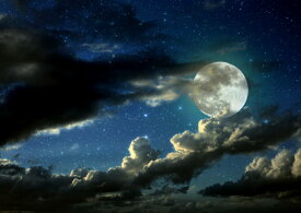 絵画風 壁紙ポスター (はがせるシール式) 流れ雲と星空のスーパームーン 月 満月 スーパールナ 神秘 癒し キャラクロ MON-021A2 (A2版 594mm×420mm) ＜日本製＞ ウォールステッカー お風呂ポスター
