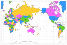 絵画風 壁紙ポスター (はがせるシール式) 世界地図 メルカトル図法 カラフル キャラクロ WMP-007S2 (603mm×399mm) ＜日本製＞ ウォールステッカー お風呂ポスター