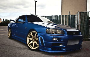 �G�敗 �ǎ��|�X�^�[ (�͂�����V�[����) ���Y �X�J�C���C�� GT-R R34 �J�X�^�� �`���[�j���O �u���[���^���b�N �L�����N�� NR34-009W1 (���C�h�� 921mm×576mm) �����{���� �E�H�[���X�e�b�J�[ �����C