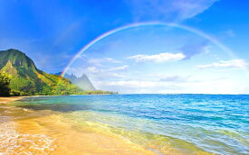 楽天市場 絵画風 壁紙ポスター はがせるシール式 南国の島とビーチと虹のハーモニー ハワイ 波 虹 レインボー キャラクロの通販