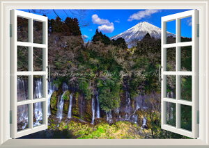 絵画風 壁紙ポスター (はがせるシール式) -窓の景色- -地球の撮り方- 流れ落ちる絹糸、富士宮の白糸の滝と富士山の絶景 【窓仕様/トリックアート】 キャラクロ C-ZJP-063MA1 (A1版 830mm×585mm) <
