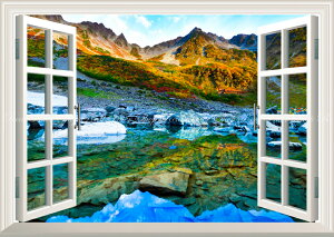絵画風 壁紙ポスター (はがせるシール式) -窓の景色- -地球の撮り方- 日本一の紅葉、涸沢カールの絶景と奥穂高岳登山 【窓仕様/トリックアート】 キャラクロ C-ZJP-065MA1 (A1版 830mm×585mm) <日