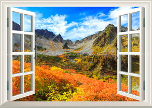 絵画風 壁紙ポスター (はがせるシール式) -窓の景色- -地球の撮り方- 日本一の紅葉、涸沢カールの絶景と奥穂高岳登山 【窓仕様/トリックアート】 キャラクロ C-ZJP-066MA1 (A1版 830mm×585mm) <日