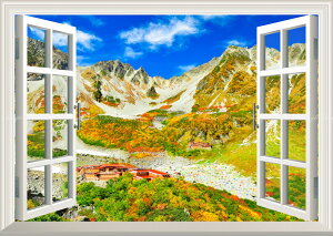 絵画風 壁紙ポスター (はがせるシール式) -窓の景色- -地球の撮り方- 日本一の紅葉、涸沢カールの絶景と奥穂高岳登山 【窓仕様/トリックアート】 キャラクロ C-ZJP-068MA2 (A2版 594mm×420mm) <日