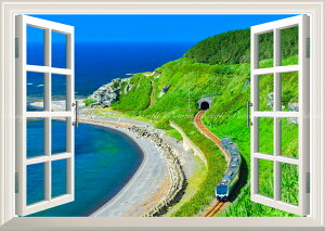 絵画風 壁紙ポスター (はがせるシール式) -窓の景色- -地球の撮り方- 碧い海と奇岩の五能線の絶景 青森県塩見岬 【窓仕様/トリックアート】 キャラクロ C-ZJP-084MA1 (A1版 830mm×585mm) <日本製>