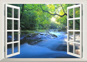 絵画風 壁紙ポスター (はがせるシール式) -窓の景色- -地球の撮り方- 光のシャワーと美味しい水の水源、菊池渓谷の絶景 【窓仕様/トリックアート】 キャラクロ C-ZJP-098MA2 (A2版 594mm×420mm) <