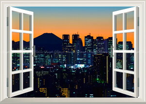 絵画風 壁紙ポスター (はがせるシール式) -窓の景色- -地球の撮り方- 東京都 文京シビックセンターからの富士山と高層ビル群の絶景 【窓仕様/トリックアート】 キャラクロ C-ZJP-112MA2 (A2版 59