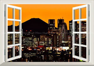 絵画風 壁紙ポスター (はがせるシール式) -窓の景色- -地球の撮り方- 東京都 文京シビックセンターからの富士山と高層ビル群の絶景 【窓仕様/トリックアート】 キャラクロ C-ZJP-113MA1 (A1版 83