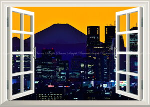 絵画風 壁紙ポスター (はがせるシール式) -窓の景色- -地球の撮り方- 東京都 文京シビックセンターからの富士山と高層ビル群の絶景 【窓仕様/トリックアート】 キャラクロ C-ZJP-114MA1 (A1版 83
