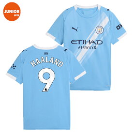 PUMA プーマ キッズ ＃9 ハーランド 25/26 マンチェスター・シティ HOME レプリカシャツ 780341-01 サッカー 半袖 マーク付き ゲームシャツ