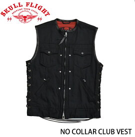 【SKULL FLIGHT スカルフライト】ベスト/HARD PIQUE CLUB ZIP VEST "NO COLLAR" SFV19-001BK ★REALDEALCALIFORNIA LINE/カリフォルニアライン/ハーレー/バイカー/バイク/アメカジ/ホットロッド/ハードコア/ライディング