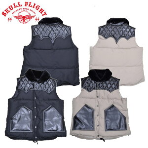 �ySKULL FLIGHT �X�J���t���C�g�z�x�X�g / LEATHER DOWN VEST�FSFV21�[001 ��REALDEALSKULL FLIGHT/�X�J���t���C�g/CALIFORNIA LINE/�J���t�H���j�A���C��/�n�[���[/�o�C�J�[/�X�J���t���C�g �x�X�g/���U�[�x�X�g/