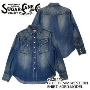 ySUGAR CANE/VK[P[z Vc/SC29475 / BLUE DENIM WESTERN SHIRT AGED MODEL/VK[P[/Vc/AJW/Vc/YVc/Be[W