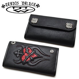 【Travis Walker トラヴィスワーカー】ウォレット/4W01-08:Large3-Fold-Sacred Heart Wallet-Black Leather-Red Frog Inlay and Red Trim！REAL DEAL