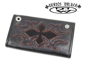 TRAVIS WALKER/�g�����B�X���[�J�[�z�����O�E�H���b�g / 4W01-5�FTRIBAL CROSS WALLET - WITH BLACK STINGRAY INLAY RED TRIM