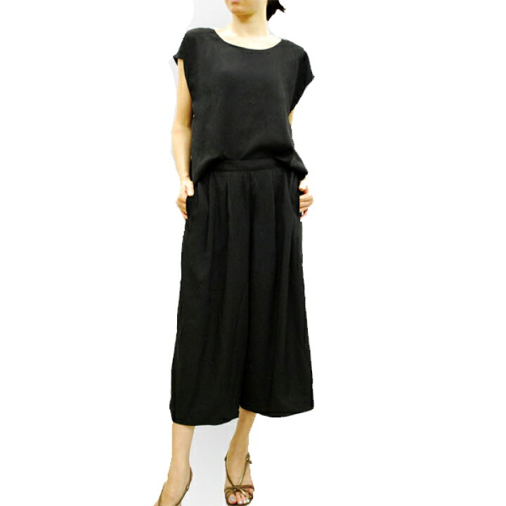 楽天市場 オールインワン ガウチョ トップス パンツ セットアップ 夏 ガウチョパンツ ワイドパンツ リゾート フレンチスリーブ 機内着 旅行 セットアップ 黒 コーデいらず R F ｒ ｆ リアルファッション