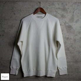 Siora yatsu-sue (シオラ ヤツス) thermal like wool Raglan L/S tee (off white) ウールライク コットン サーマル 無地 クルーネック ロングスリーブ tシャツ/ メンズ 長袖 上品 / 日本製 / 和歌山産