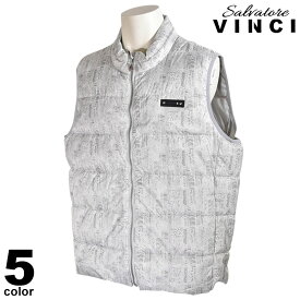 大きいサイズ ヴィンチ VINCI ベスト メンズ 秋冬 ジップアップ 中綿 総柄 ワッペン ロゴ 08-3504-091