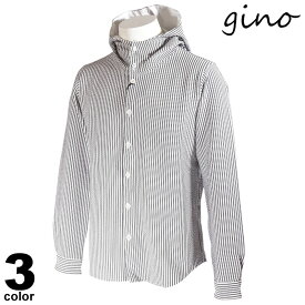 セール 70%OFF gino ジーノ 長袖 カジュアルシャツ メンズ 春夏 ストライプ フード付き パーカー ロゴ 11-1005-02