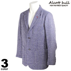 セール 30%OFF ALCOTT HILL アルコットヒル テーラードジャケット メンズ 2022春夏 麻 ストライプ ロゴ 23-4103-10
