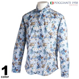 セール 30%OFF POGGIANTI 1958 ポジャンティ 長袖 カジュアルシャツ メンズ 春夏 植物 総柄 箱付き イタリア製 11-1032-61
