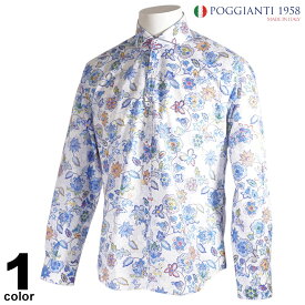 セール 30%OFF POGGIANTI 1958 ポジャンティ 長袖 カジュアルシャツ メンズ 春夏 植物 総柄 箱付き イタリア製 11-1039-61