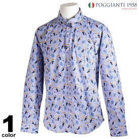 セール 30%OFF POGGIANTI 1958 ポジャンティ 長袖 カジュアルシャツ メンズ 春夏 鳥 植物 箱付き イタリア製 ロゴ 11-1048-61