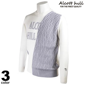 セール 30%OFF ALCOTT HILL アルコットヒル ニット メンズ 秋冬 クルーネック 刺繍 セーター ロゴ 25-7004-10