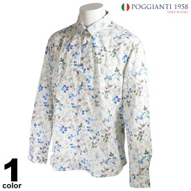 セール 30%OFF POGGIANTI 1958 ポジャンティ 長袖 カジュアルシャツ メンズ 春夏 総柄 イタリア製 インポート ロゴ 11-1024-61