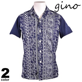 セール 30%OFF gino ジーノ 半袖 カジュアルシャツ メンズ 春夏 刺繍 シャツ コットン 日本製 ロゴ 31-2001-02
