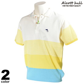 セール 70%OFF ALCOTT HILL アルコットヒル 半袖 ニット ポロシャツ メンズ 春夏 ボーダー 01-7601-10