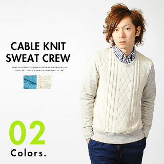 前身頃ケーブルニット切替スウェットトレーナー/LUKA&JEANルカジーンスエットメンズ【あす楽対応_東海】【あす楽対応_関東】【あす楽対応_近畿】
