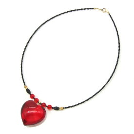 【中古】美品 Salon de Jewelry サロンドジュリー ネックレス K18YG レッドアンバーハート ペンダント オニキス クリスタル ビーズ Red Amber Heart Shape Pendant Onxy Necklace レディース 28007214