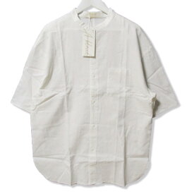 【中古】未使用 A blends エーブレンズ 綿麻スタンドカラーS/Sシャツ 21A-MK1002 半袖シャツ リネン コットン ホワイト 白 L タグ付き 日本製 メンズ27105435