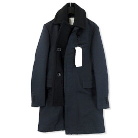 【最大10%OFFクーポン配布中】【中古】美品 sacai サカイ レイヤード カットオフ 切替 チェスターコート 16-01069M ウール混 日本製 ネイビー 1 タグ付き メンズ20018533