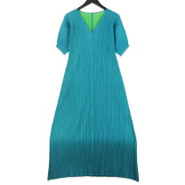 美品】プリーツプリーズ ボーダーワンピース XL 緑 ロング ひざ丈バイ  