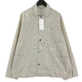 【中古】未使用 HEUGN ユーゲン EVON COVER ALL COAT077 シャツジャケット ボックスシルエット ストライプ オフホワイト 2 タグ付きコットン リネン 日本製メンズ 71013080