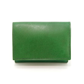 【中古】未使用 Flathority フラソリティ 三つ折り財布 FM710 水染 オイルコードバン ミニ財布 小銭入れ付き 日本製 グリーン レザー 28011129