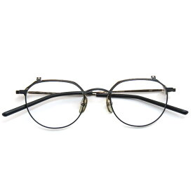 【中古】未使用 999.9 フォーナインズ メガネフレーム S-400T 日本製 クラウンパント 跳ね上げ式 単式 1001 ブラックマット/ゴールドフリップアップ メタル メガネ 眼鏡 サングラス 61003966