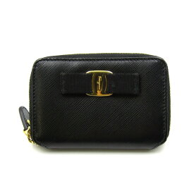 【中古】Salvatore Ferragamo サルヴァトーレフェラガモ 小銭入れ 22C135 588285 ラウンドファスナー コインケース カーフ ブラック 黒 レザー 24005680