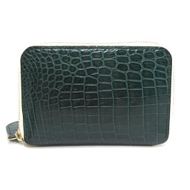 【中古】ONES WORKER ワンズワーカー ミドルウォレット ポロサスクロコ ミニ財布 ラウンドファスナー 内装ブッテーロ グリーン レザー 28011428