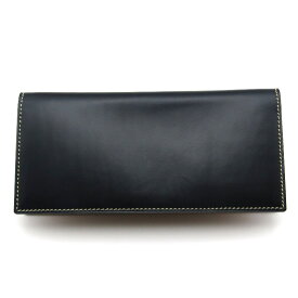 【中古】美品 万双 マンソウ 長財布 小銭入付 コードバン ロングウォレットm00000231 内装ヌメ革 ネイビー レザー 24005760