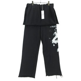 【中古】未使用 Fujimoto フジモト My Sweat Trousers SAND FJ253-60-002 スウェットパンツ 変形 プリント 日本製 ブラック 黒 2 コットン ダメージ加工 メンズ 99000583